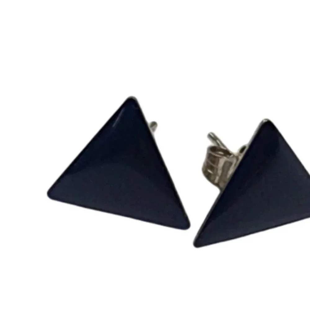 Vintage Black Enamel Triangle Stud Earrings
